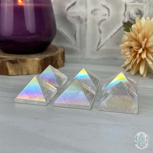 Aura Clear Quartz Pyramid Carvings - Small
