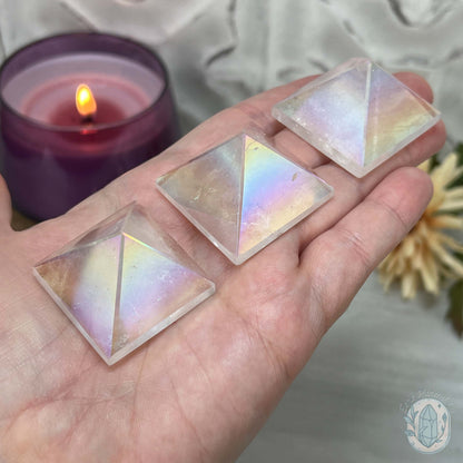 Aura Clear Quartz Pyramid Carvings - Small