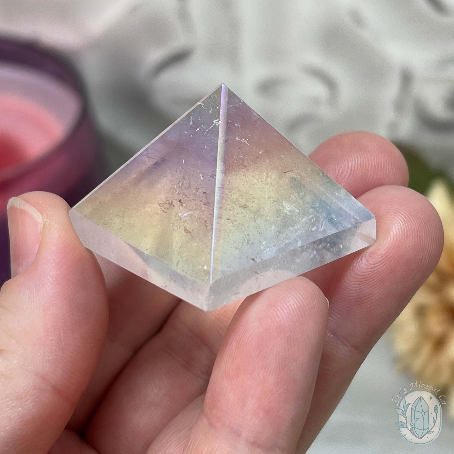 Aura Clear Quartz Pyramid Carvings - Small