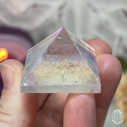 Aura Clear Quartz Pyramid Carvings - Small