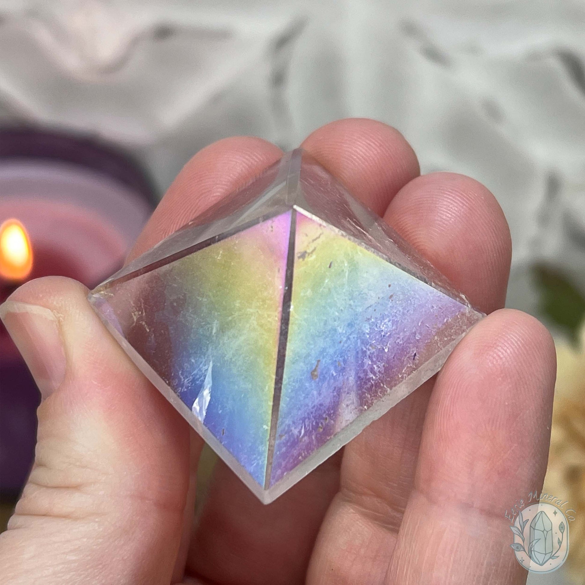 Aura Clear Quartz Pyramid Carvings - Small