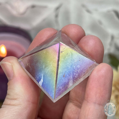 Aura Clear Quartz Pyramid Carvings - Small