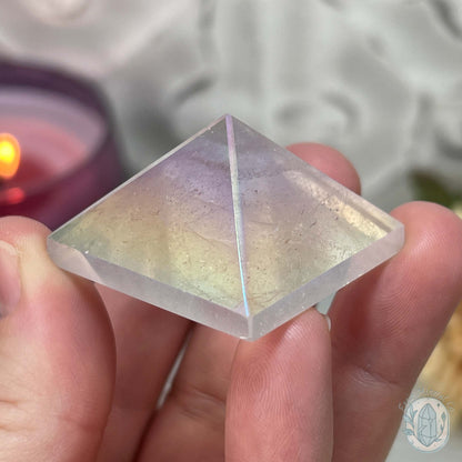 Aura Clear Quartz Pyramid Carvings - Small