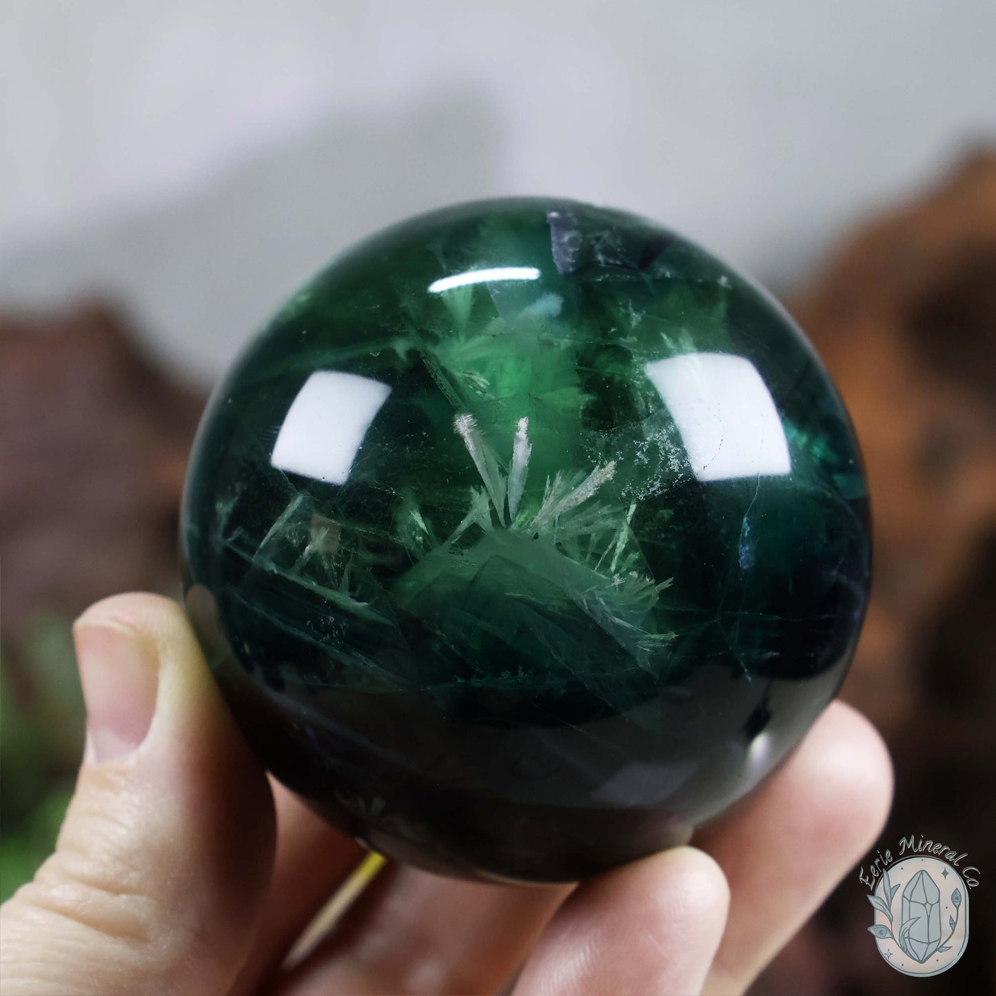 60mm Snowflake "Feather" Fluorite Sphere