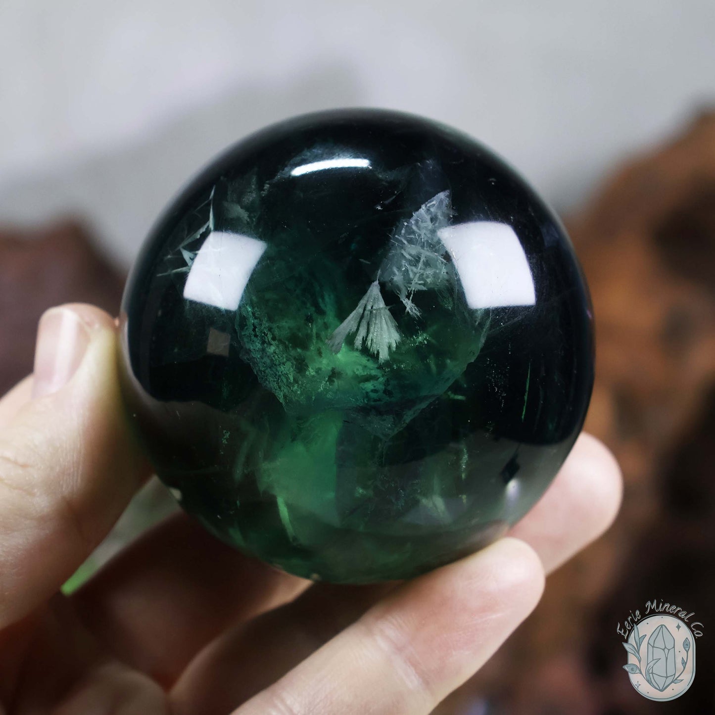 60mm Snowflake "Feather" Fluorite Sphere