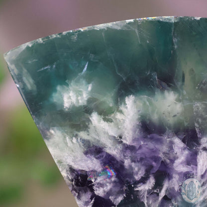  Polished Rainbow Feather Snowflake Fluorite Slab