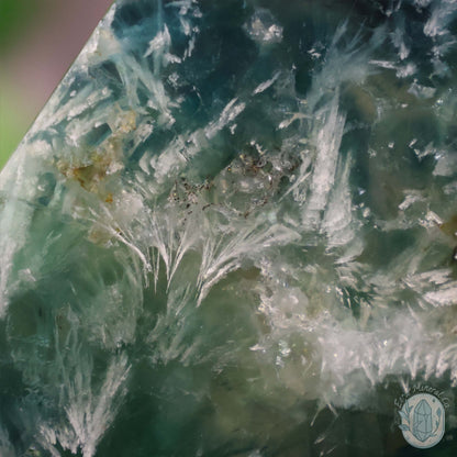  Polished Rainbow Feather Snowflake Fluorite Slab