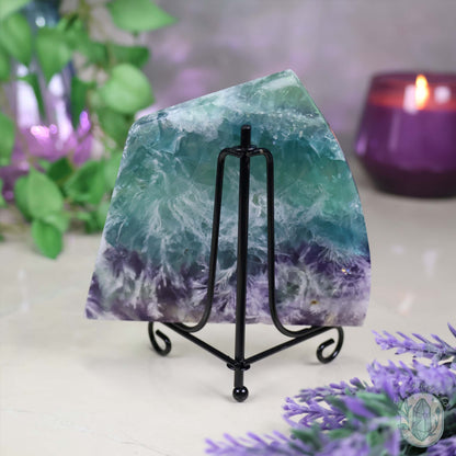  Polished Rainbow Feather Snowflake Fluorite Slab