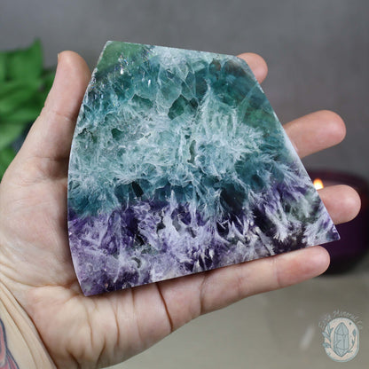  Polished Rainbow Feather Snowflake Fluorite Slab