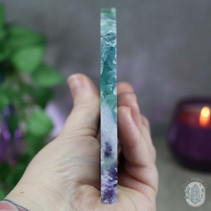  Polished Rainbow Feather Snowflake Fluorite Slab