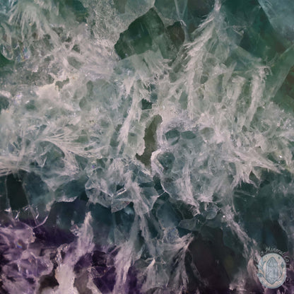  Polished Rainbow Feather Snowflake Fluorite Slab