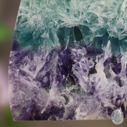  Polished Rainbow Feather Snowflake Fluorite Slab