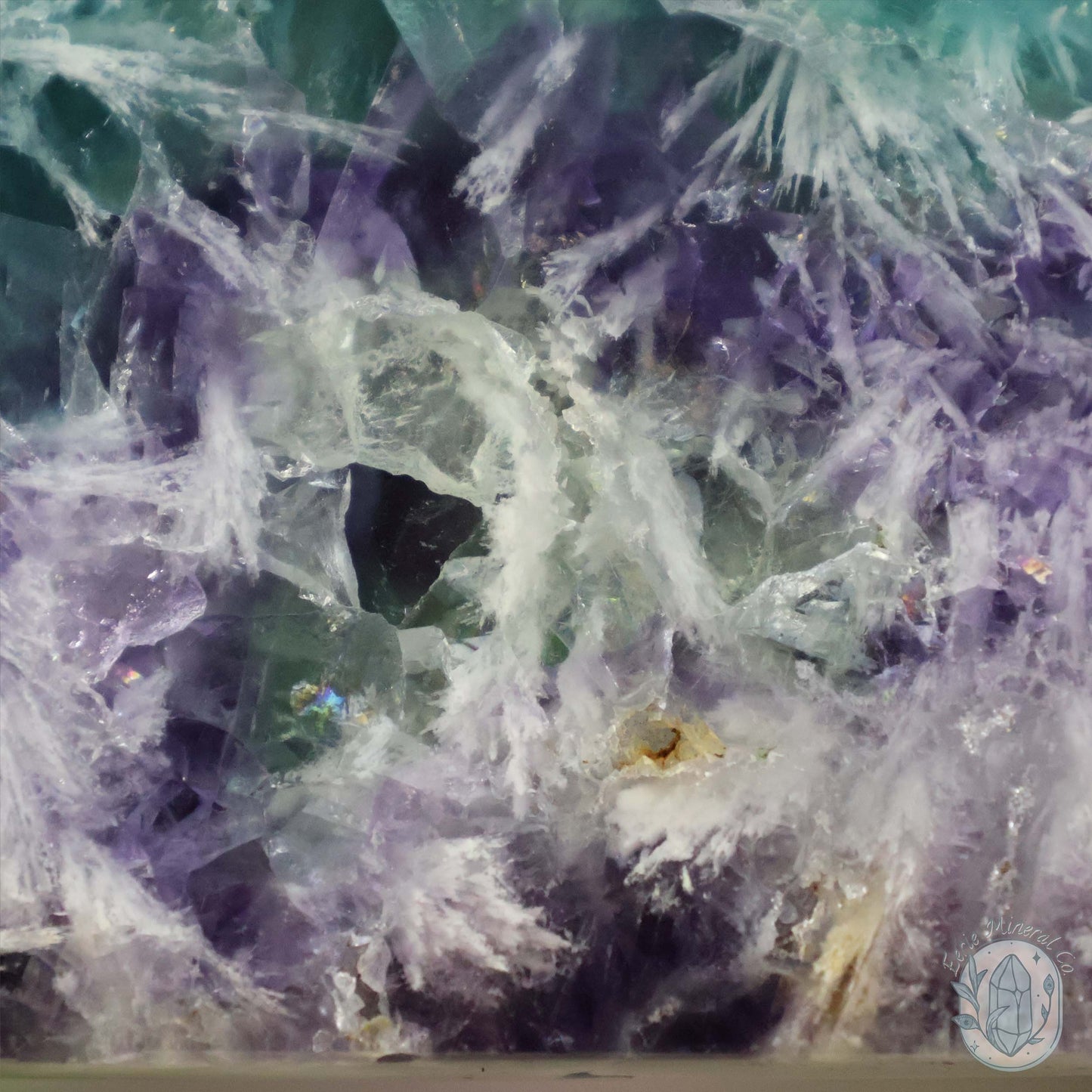  Polished Rainbow Feather Snowflake Fluorite Slab