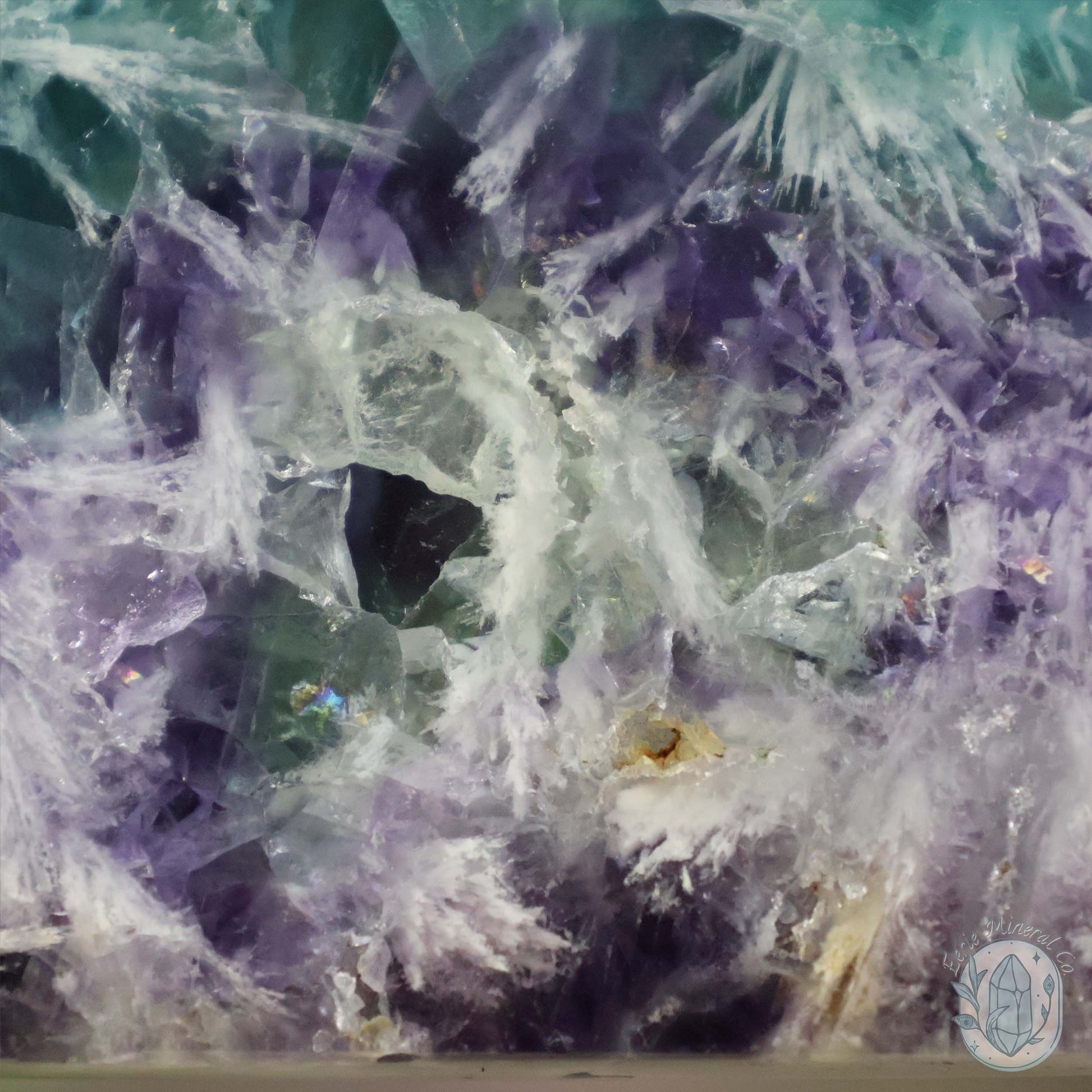  Polished Rainbow Feather Snowflake Fluorite Slab
