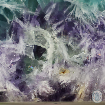  Polished Rainbow Feather Snowflake Fluorite Slab