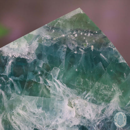  Polished Rainbow Feather Snowflake Fluorite Slab