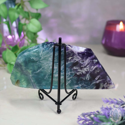  Polished Rainbow Feather Snowflake Fluorite Slab