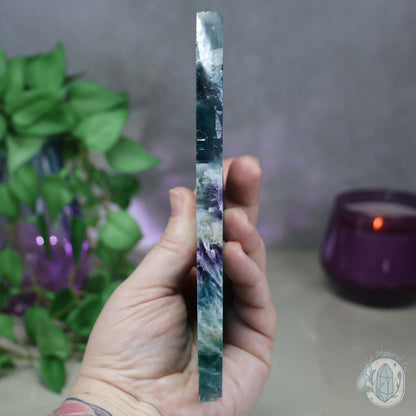  Polished Rainbow Feather Snowflake Fluorite Slab