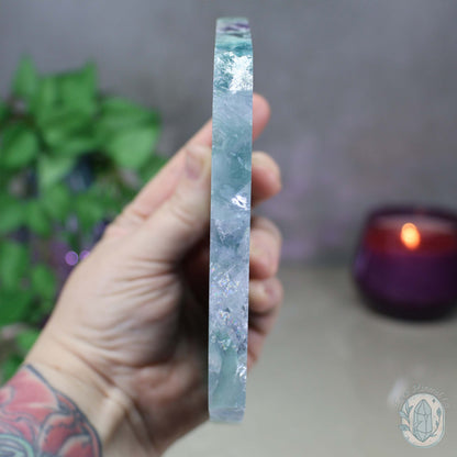 Polished Rainbow Snowflake Feather Slab With Stand