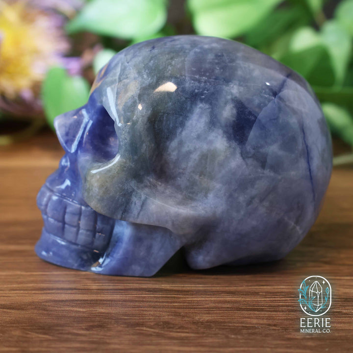 UV Reactive sodalite crystal skull carving