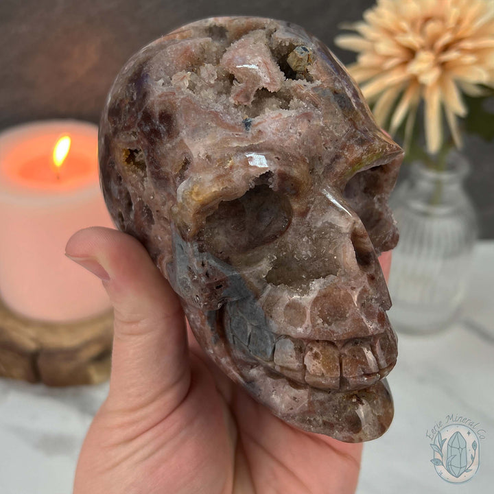 4.50" Polished Brown Druzy Sphalerite Skull Carving