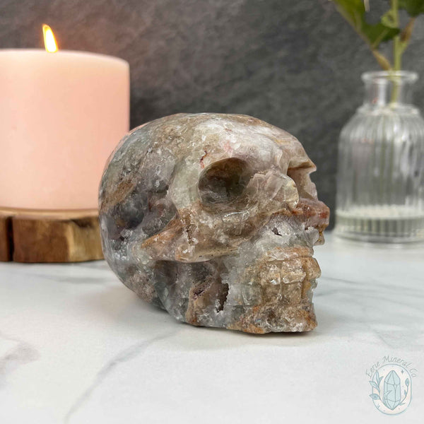 Polished Sphalerite and Fluorite Skull Carving
