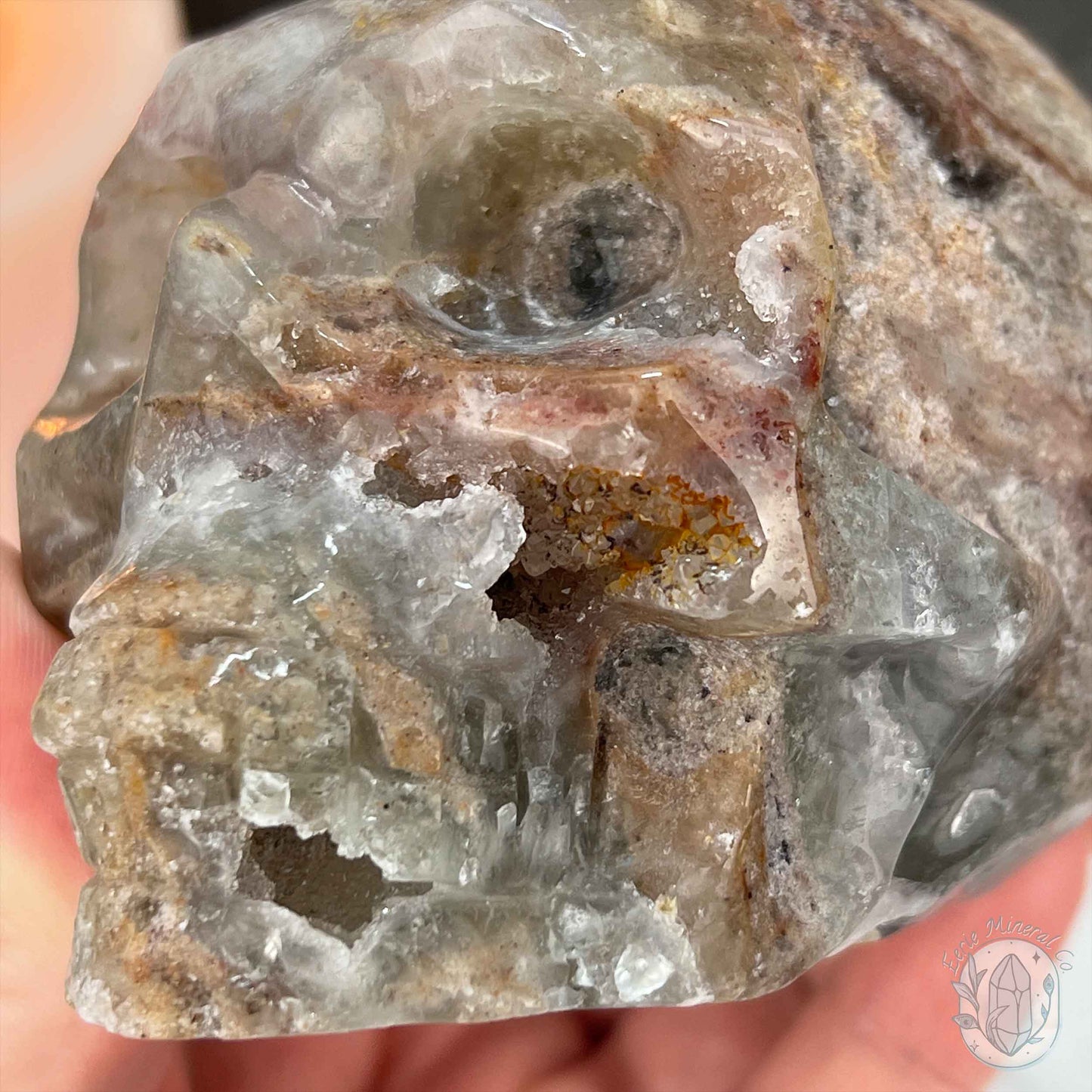 Polished Sphalerite and Fluorite Skull Carving