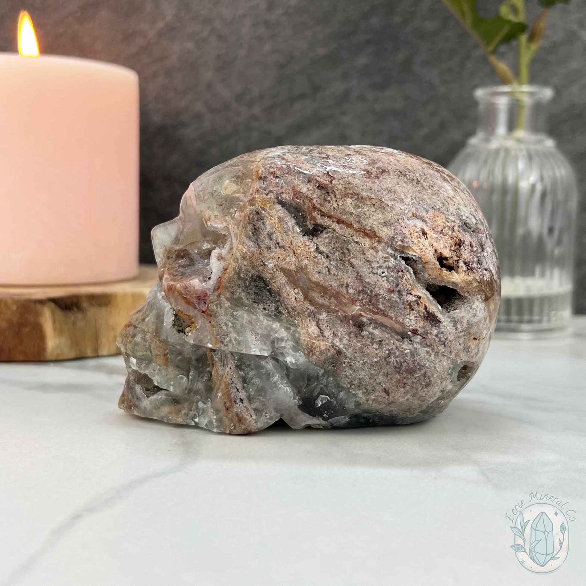 Polished Sphalerite and Fluorite Skull Carving