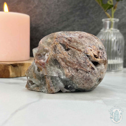 Polished Sphalerite and Fluorite Skull Carving