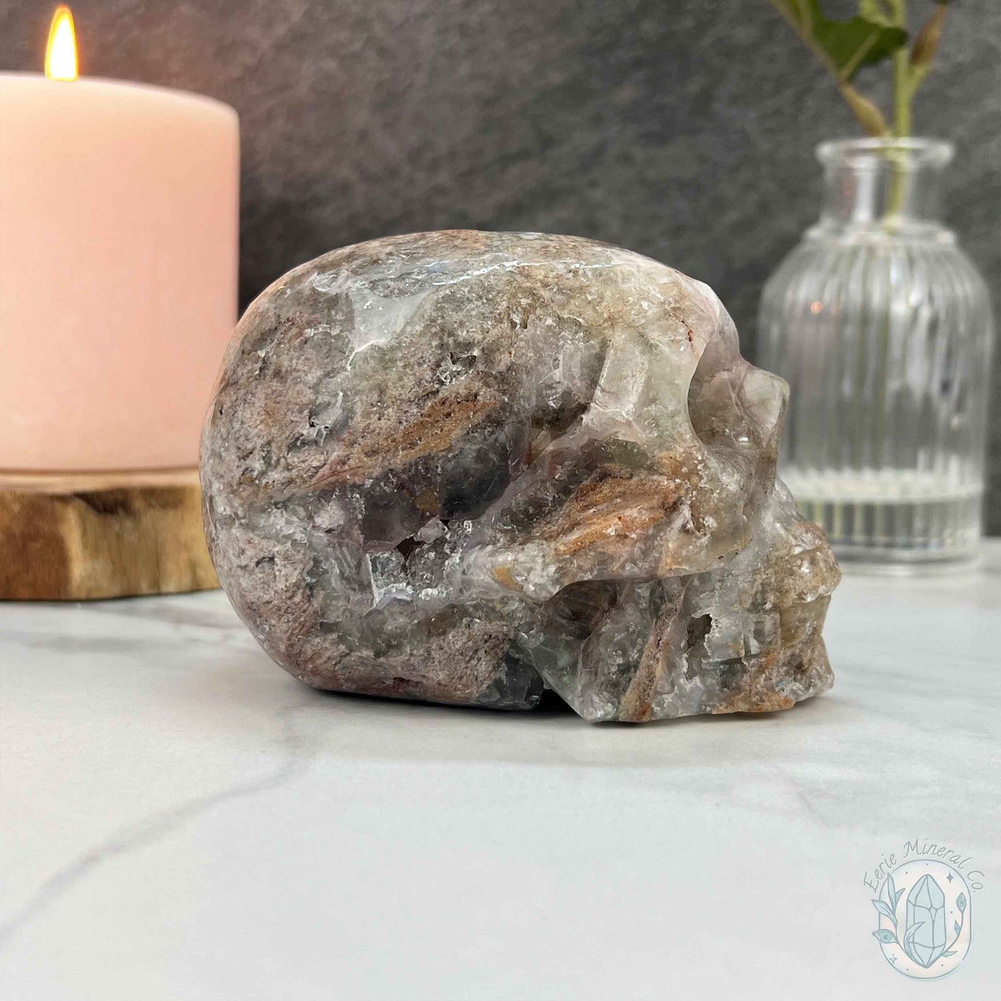 Polished Sphalerite and Fluorite Skull Carving