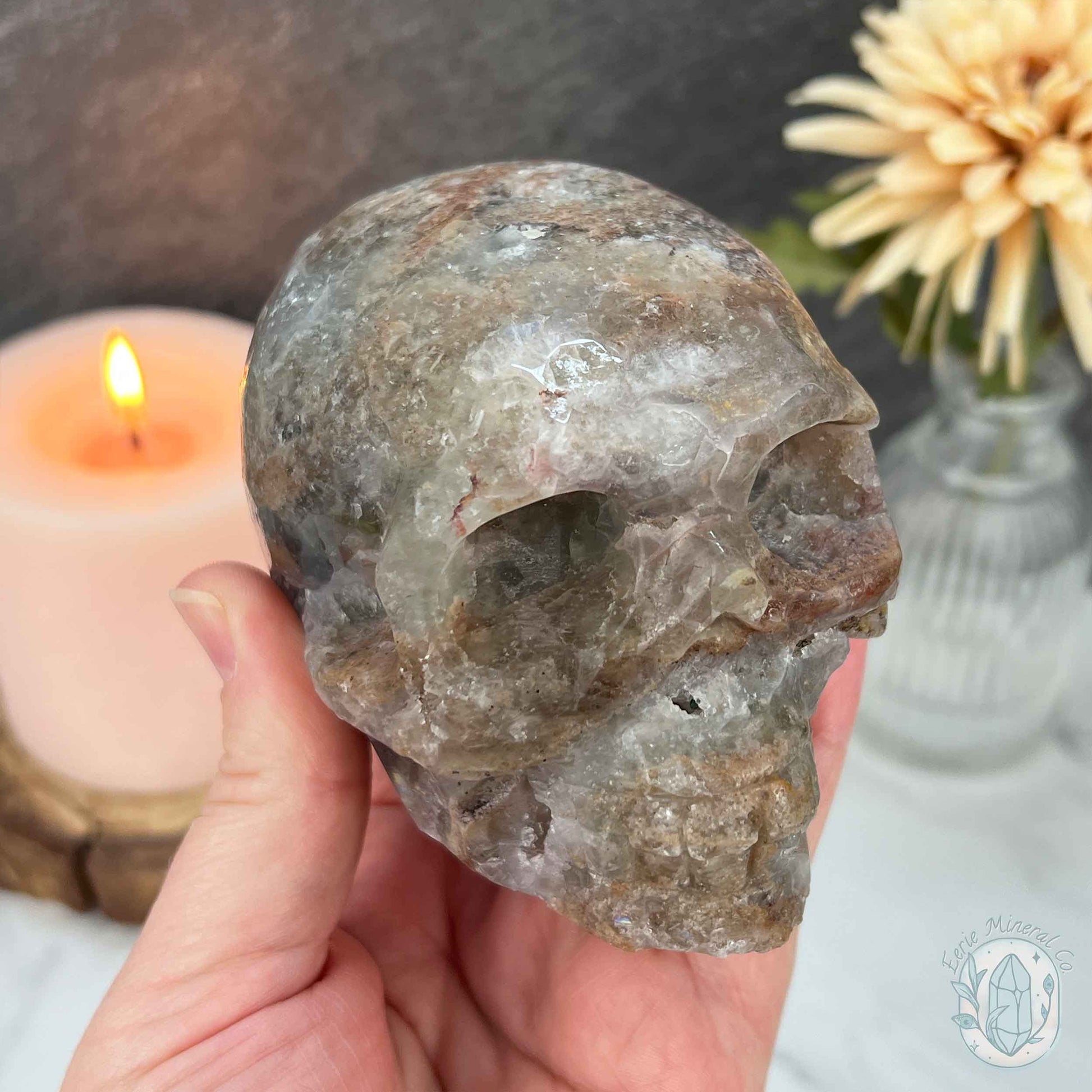 Polished Sphalerite and Fluorite Skull Carving