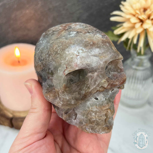 Polished Sphalerite and Fluorite Skull Carving