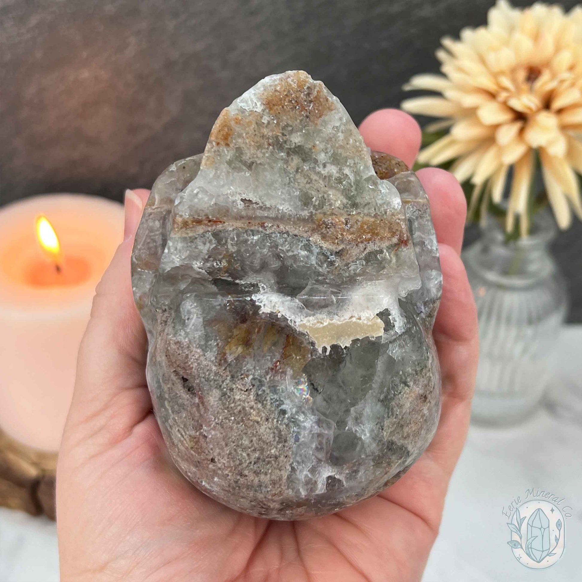 Polished Sphalerite and Fluorite Skull Carving