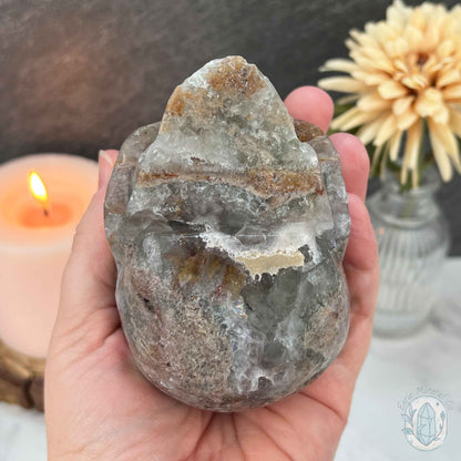 Polished Sphalerite and Fluorite Skull Carving