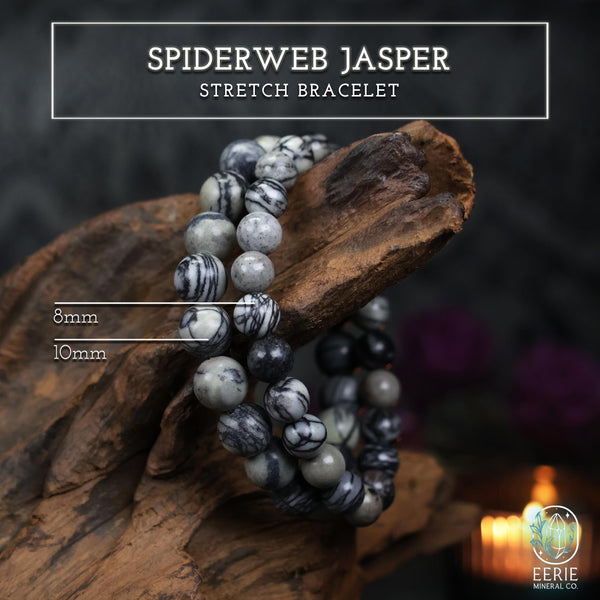 Polished Spiderweb Jasper Beaded Stretch Bracelet