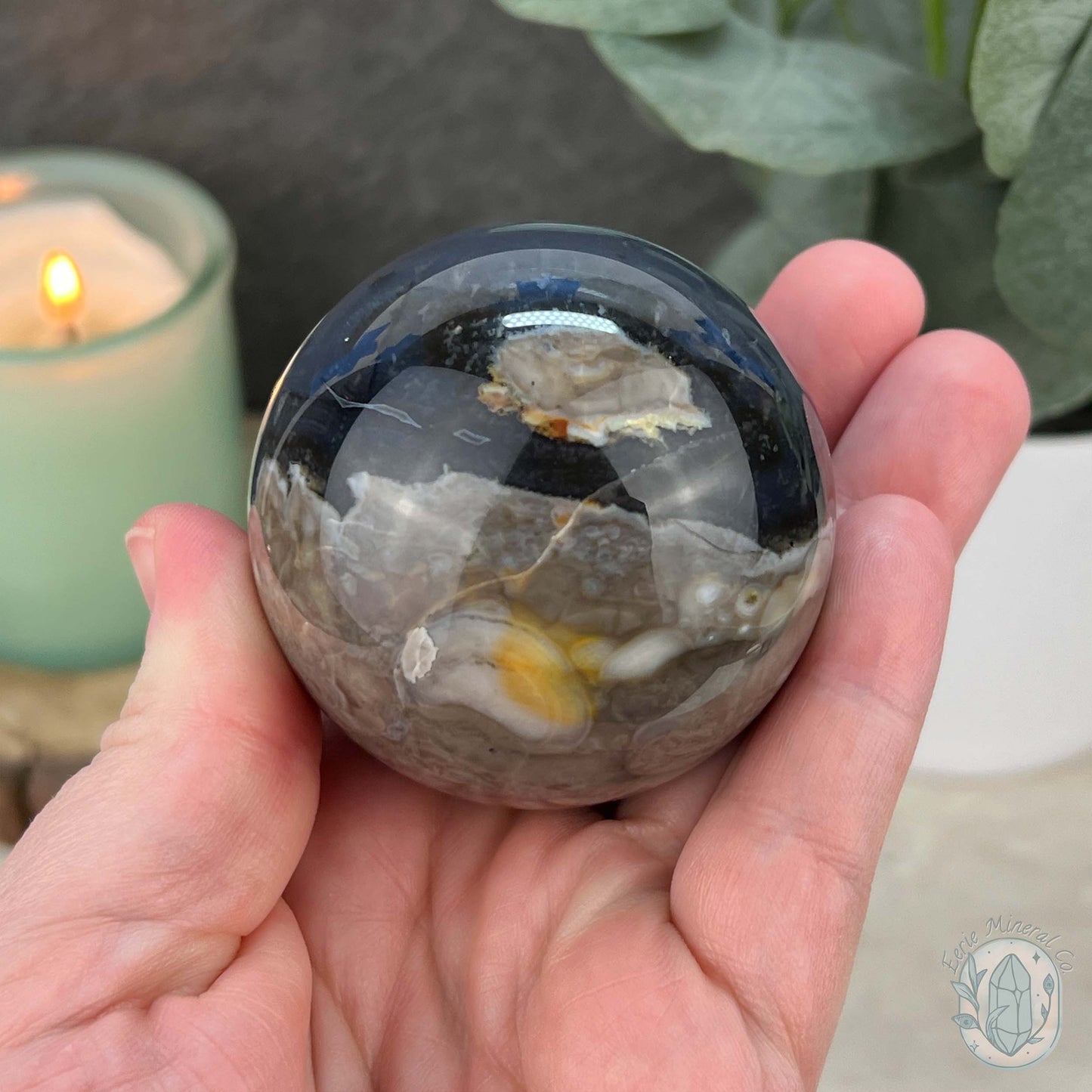 57mm UV Reactive Volcano Agate Polished Sphere