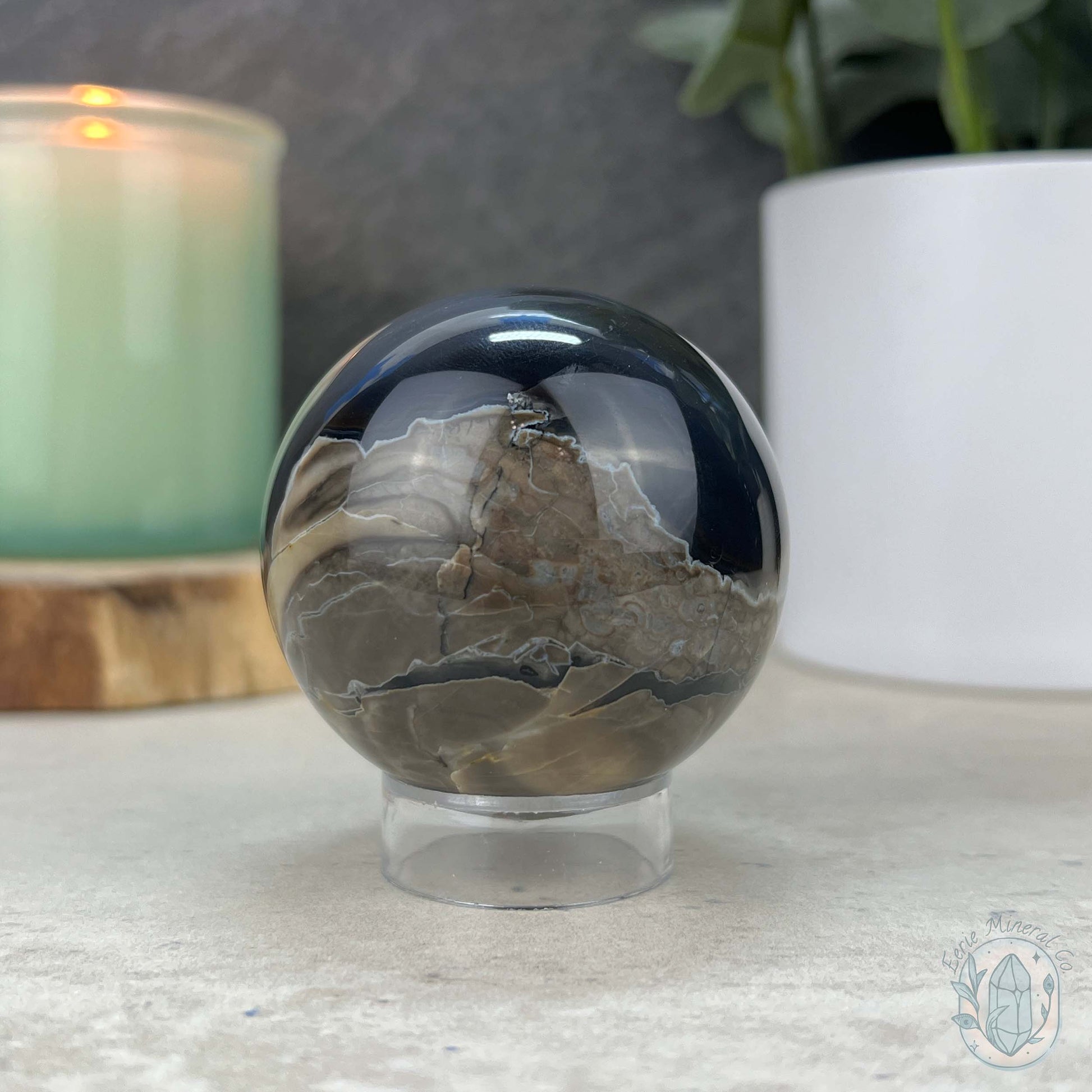 56mm UV Reactive Volcano Agate Polished Sphere