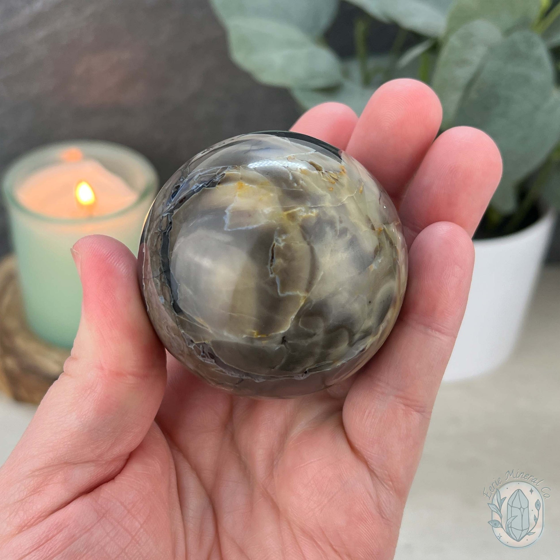 56mm UV Reactive Volcano Agate Polished Sphere