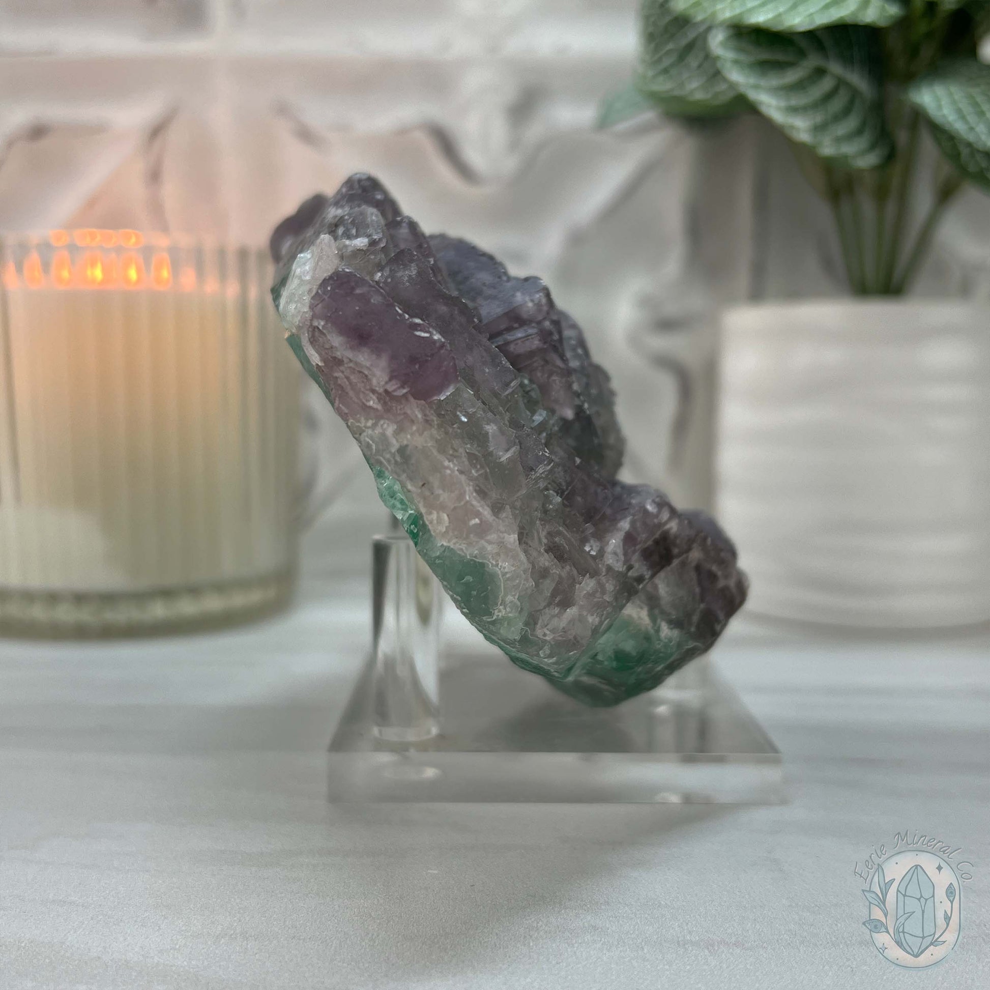 UV Reactive Watermelon Fluorite Specimen With Stand