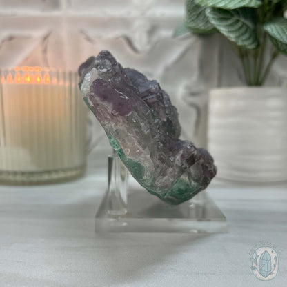 UV Reactive Watermelon Fluorite Specimen With Stand