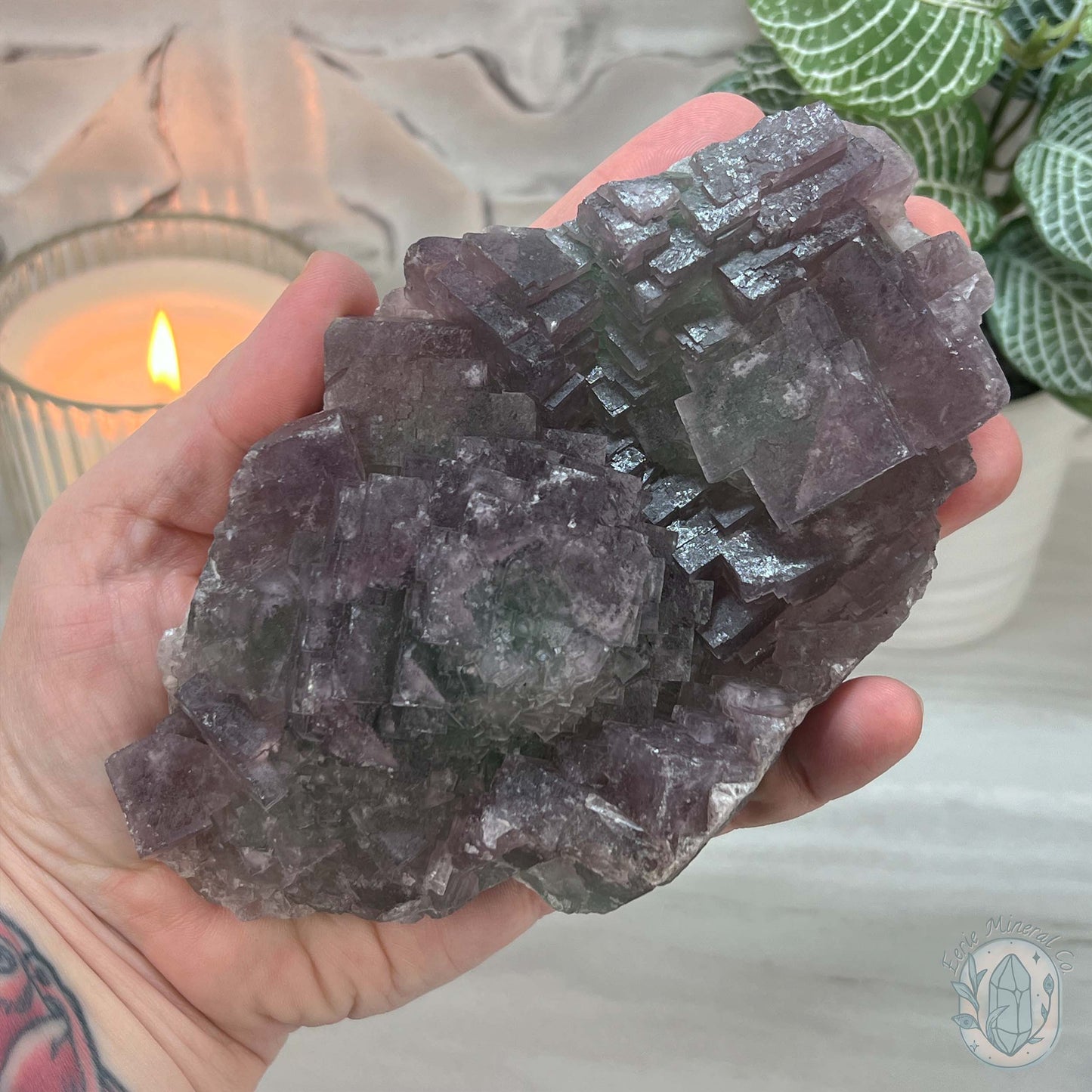UV Reactive Watermelon Fluorite Specimen With Stand