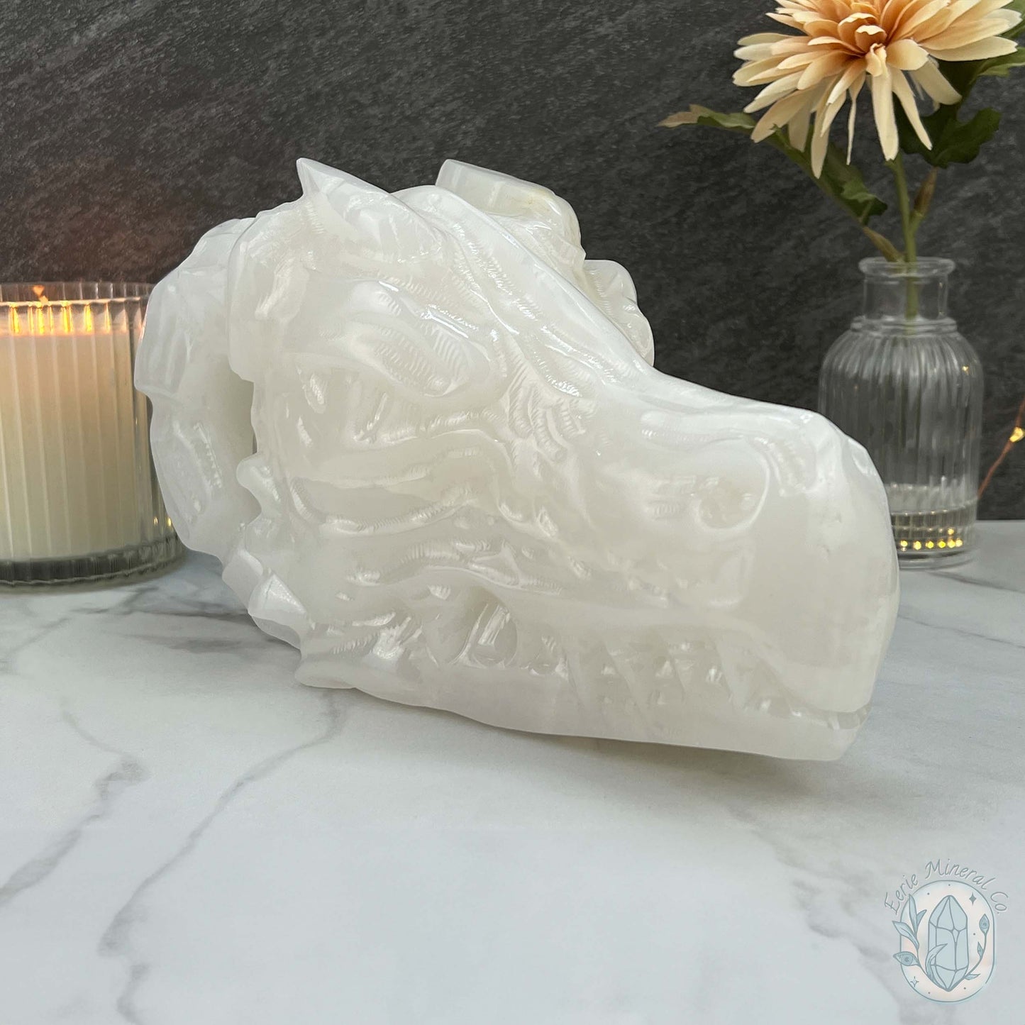 White Afghan Jade Dragon Head Carving