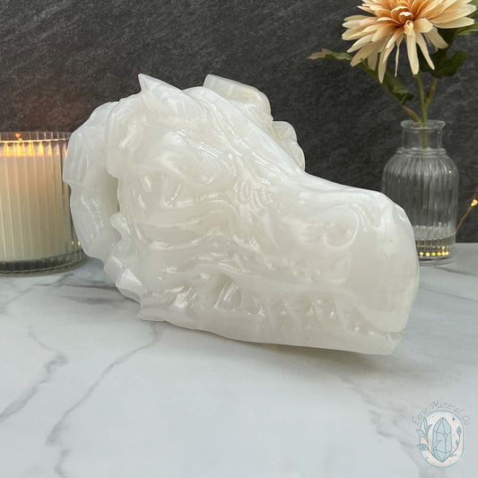 White Afghan Jade Dragon Head Carving