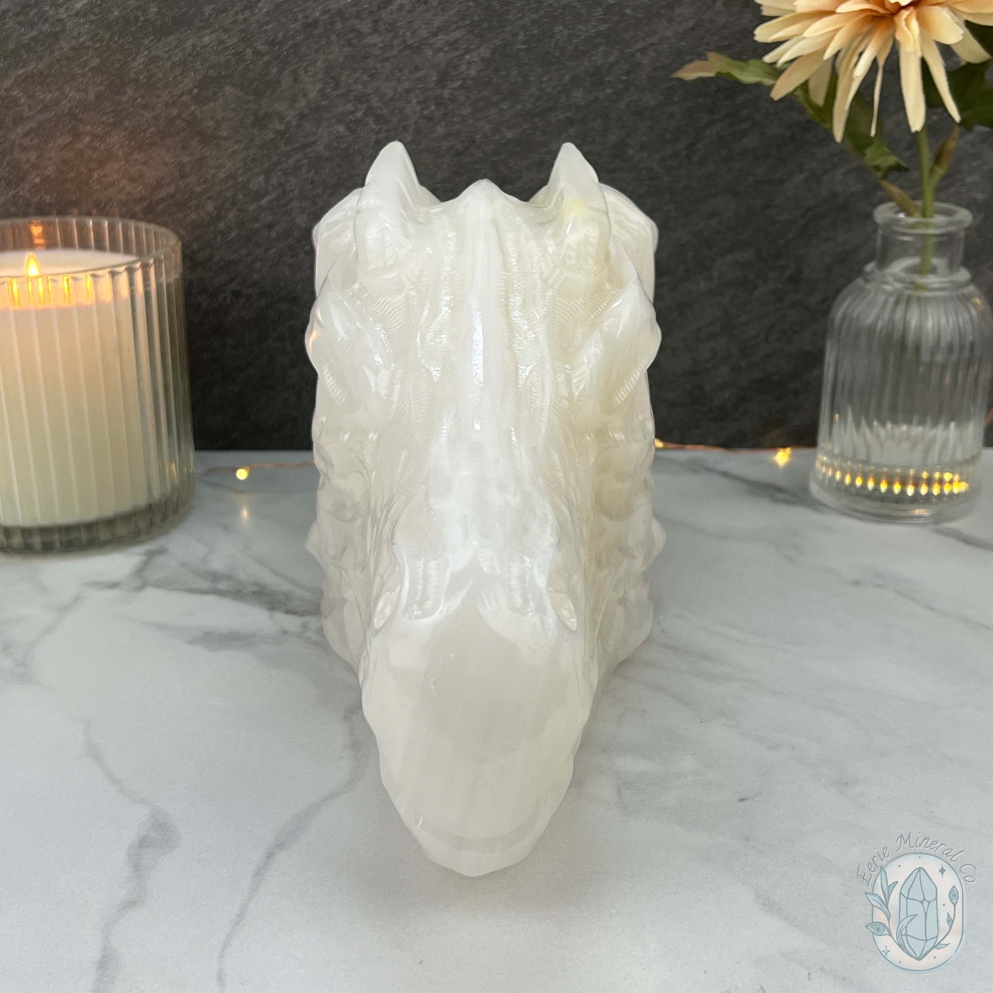White Afghan Jade Dragon Head Carving