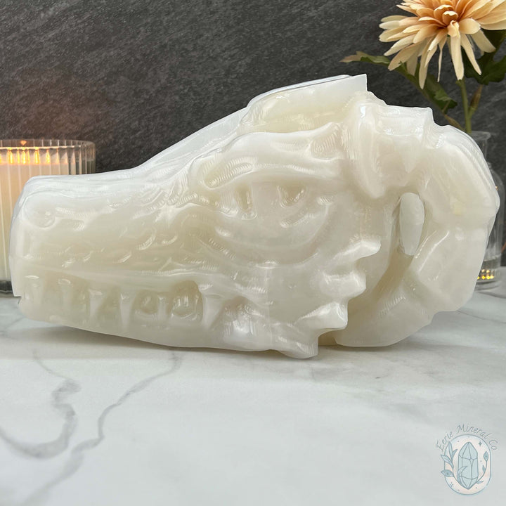 White Afghan Jade Dragon Head Carving