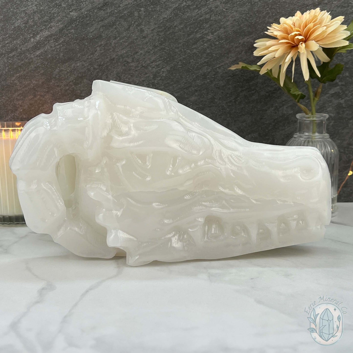 White Afghan Jade Dragon Head Carving