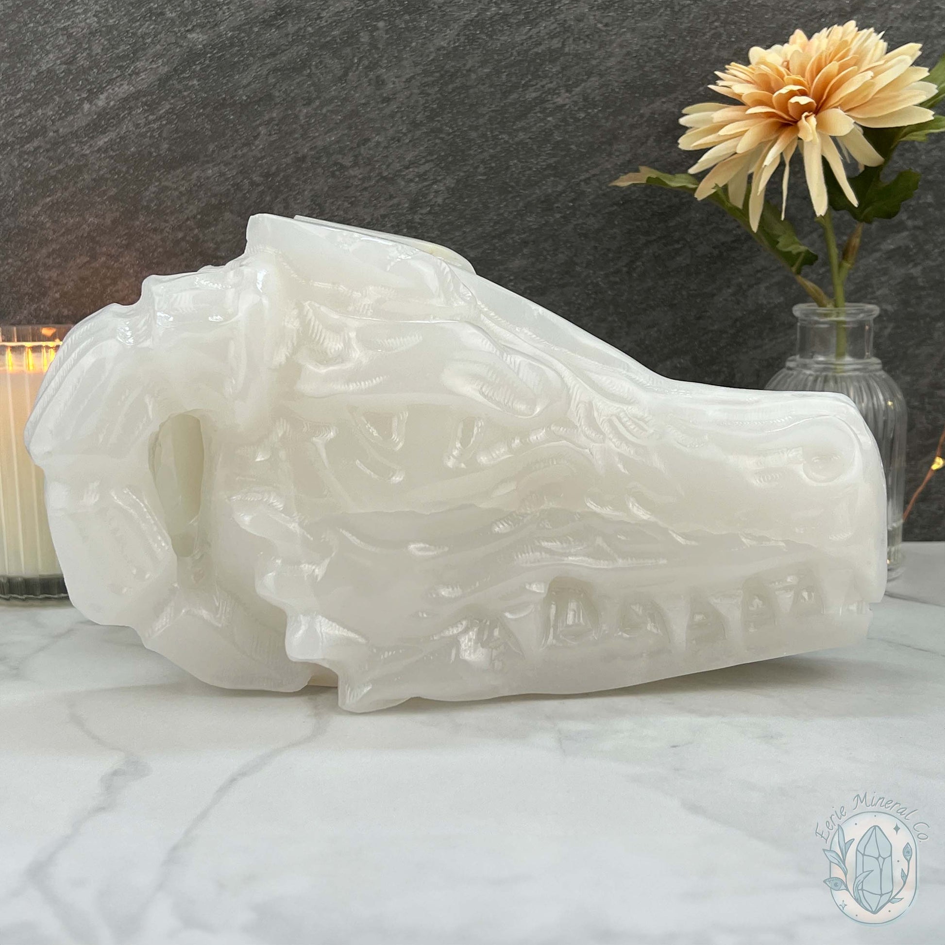 White Afghan Jade Dragon Head Carving