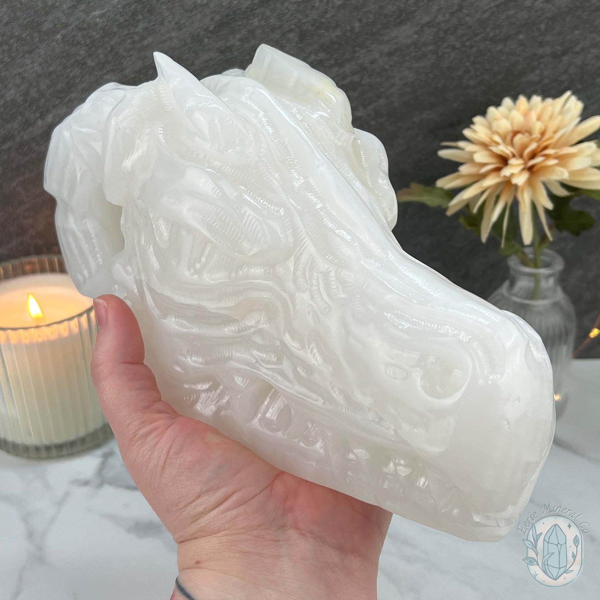 White Afghan Jade Dragon Head Carving