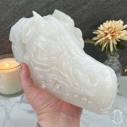 White Afghan Jade Dragon Head Carving