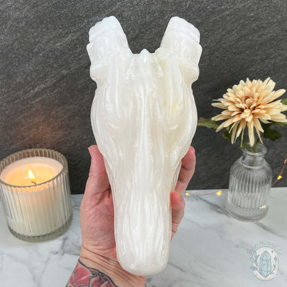 White Afghan Jade Dragon Head Carving